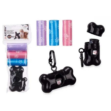 Feces bag container set with 3 rolls of 15 pcs - pet accessories