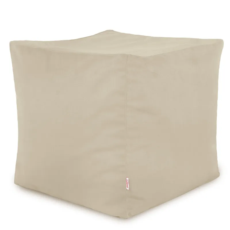 Square velvet pouf in pearl color, stylish addition for living spaces