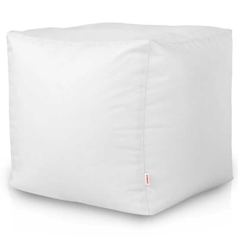 Square outdoor pouf in white, waterproof material for garden use