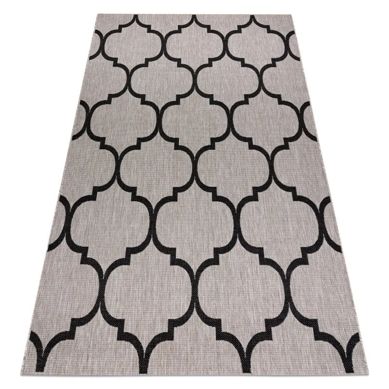 DYWAN SZNURKOWY SIZAL FLOORLUX 20608 , koniczyna marokańska, trellis  srebrny / czarny