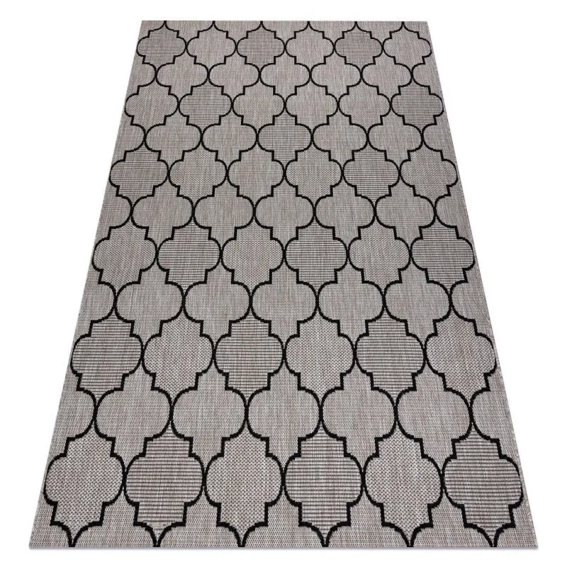 DYWAN SZNURKOWY SIZAL FLOORLUX 20607 , koniczyna marokańska, trellis  srebrny / czarny