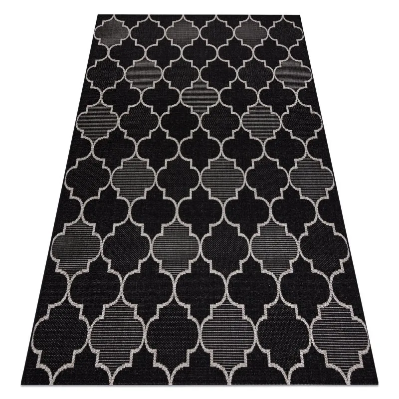 DYWAN SZNURKOWY SIZAL FLOORLUX 20607 , koniczyna marokańska, trellis  czarny / srebrny