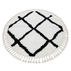 Carpet BERBER CROSS circle white Fringe Berber Moroccan shaggy