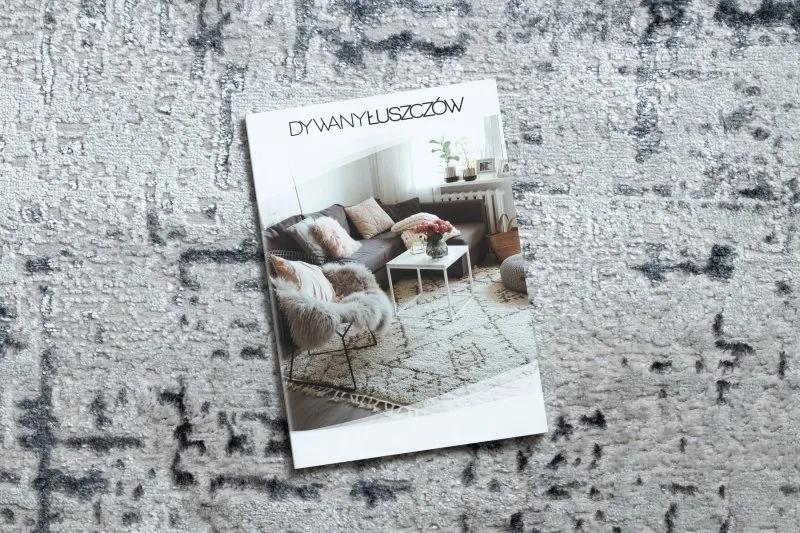 Dywan MEFE nowoczesny  8722 Linie vintage przecierany - Strukturalny, dwa poziomy runa szary / biały
