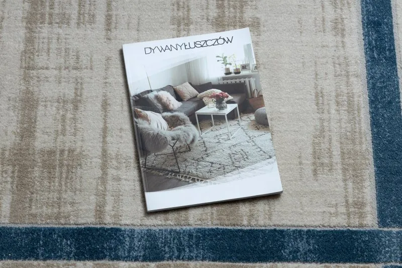 Dywan NOBLE nowoczesny  1539 68 Ramka vintage przecierany - Strukturalny, dwa poziomy runa krem / niebieski
