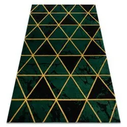 Exclusive EMERALD Carpet 1020 glamour, stylish marble, triangles bottle green / gold