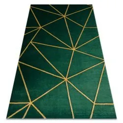 Exclusive EMERALD Carpet 1013 glamour, stylish geometric bottle green / gold