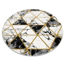 Exclusive EMERALD Carpet 1020 circle - glamour, stylish marble, triangles black / gold