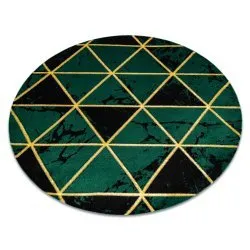 Exclusive EMERALD Carpet 1020 circle - glamour, stylish marble, triangles bottle green / gold
