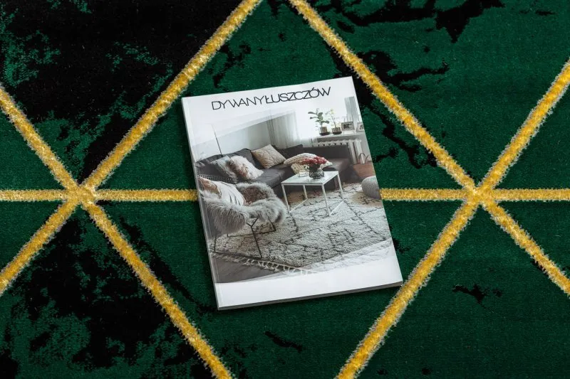 Dywan EMERALD ekskluzywny 1020 koło - glamour, stylowy marmur, trójkąty butelkowa zieleń / złoty