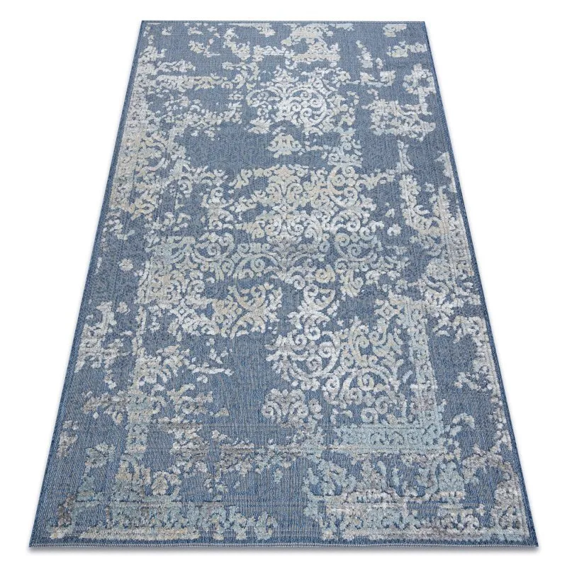 Dywan Strukturalny SOLE D3811 Ornament - płasko tkany niebieski / beż