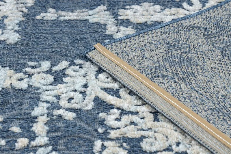 Dywan Strukturalny SOLE D3811 Ornament - płasko tkany niebieski / beż