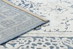 Dywan Strukturalny SOLE D3871 Ornament, ramka - płasko tkany niebieski / beż