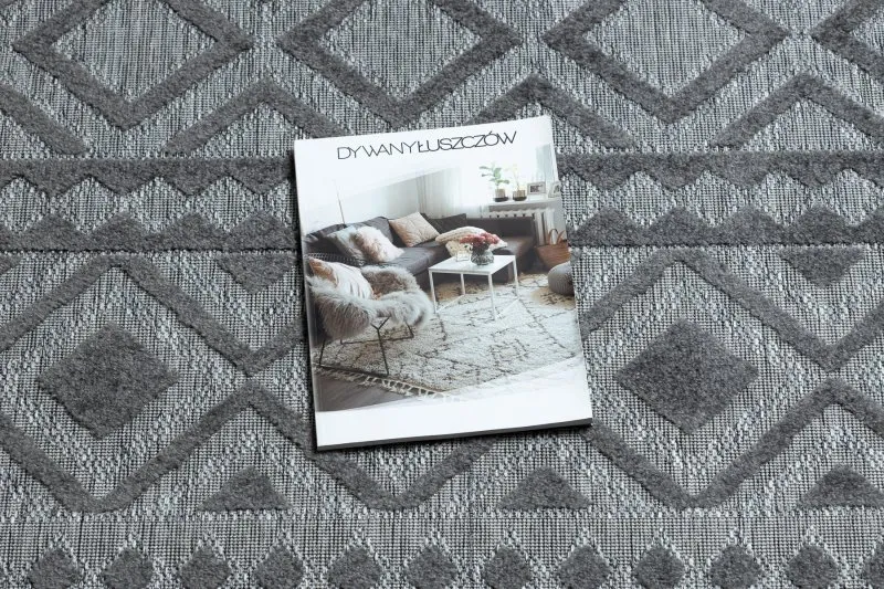 Dywan Strukturalny SOLE D3852 Boho, romby - płasko tkany szary
