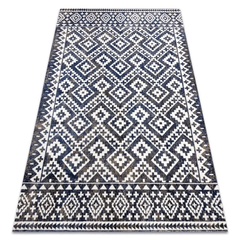 Dywan nowoczesny MUNDO E0561 romby, zygzak 3D outdoor niebieski / beż