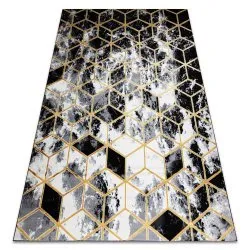 Modern Carpet 3D GLOSS 409A 82 Cube stylish, glamour, art deco black / gold / grey