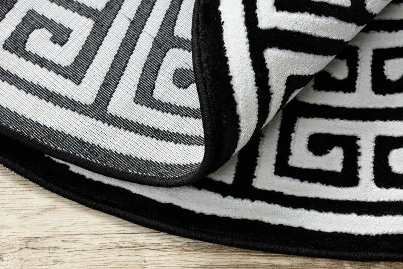 Dywan GLOSS koło nowoczesny 6776 85 stylowy, ramka, grecki klucz czarny / kość słoniowa