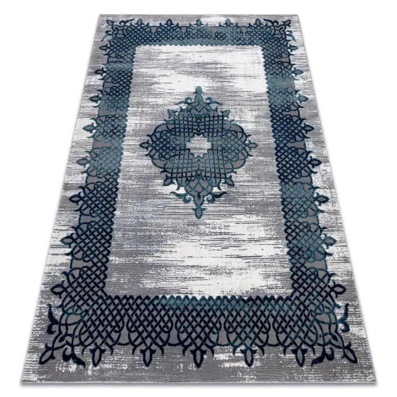 Dywan CORE W9797 Ramka, Rozeta - Strukturalny, dwa poziomy runa, niebieski / szary