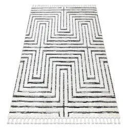 Carpet SEVILLA Z788B labyrinth, greek white / anthracite Fringe Berber Moroccan shaggy