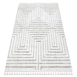 Carpet SEVILLA Z788A labyrinth, greek white / grey Fringe Berber Moroccan shaggy