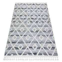 Carpet SEVILLA Z555A trellis, diamonds grey / white Fringe Berber Moroccan shaggy