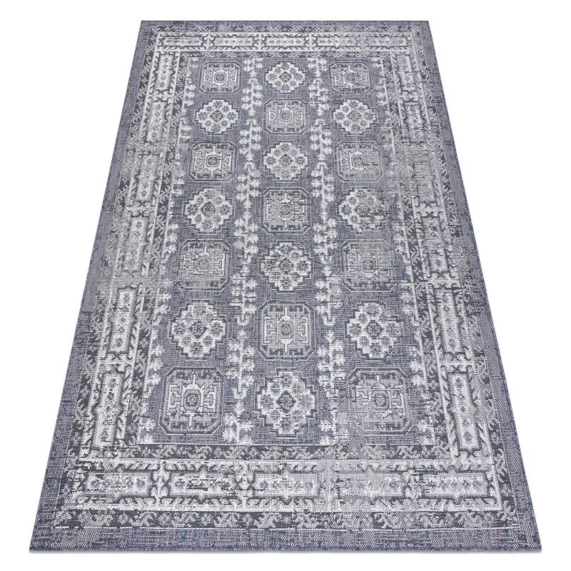 Dywan SZNURKOWY SIZAL SION Ramka, ornament, przecierany 2832 płaskie tkanie niebieski / róż / ecru