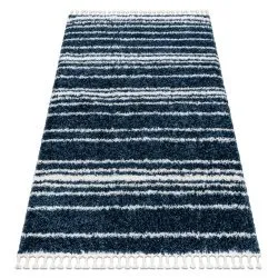 Carpet UNION 4080 Stripes blue / cream Fringe Berber Moroccan shaggy