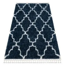 Carpet UNION 3488 Trellis blue / cream Fringe Berber Moroccan shaggy