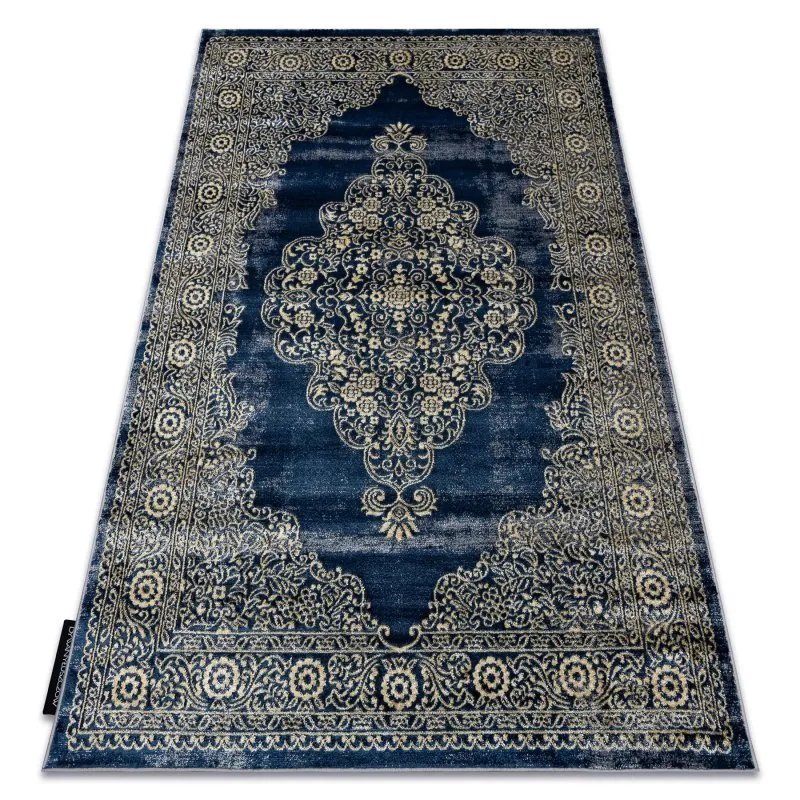 Dywan DE LUXE nowoczesny 474 Ornament - Strukturalny granatowy / złoty