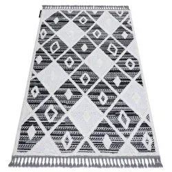 Carpet MAROC P662 Diamonds black / white Fringe Berber Moroccan shaggy