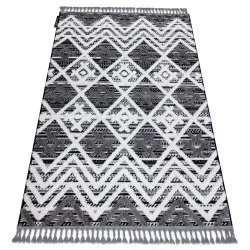Carpet MAROC P642 Diamonds, Zigzag grey / white Fringe Berber Moroccan shaggy