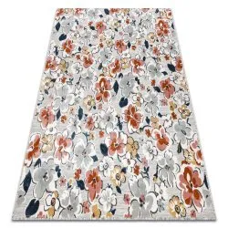 Carpet Structural BOTANIC 65239 Flowers, flat woven on the balcony, terrace - grey