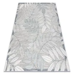 Carpet Structural BOTANIC 65241 Leaves, flat woven on the balcony, terrace - grey