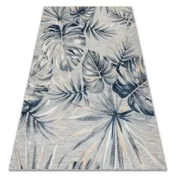 Carpet Structural BOTANIC 65265 Monstera leaves, flat woven on the balcony, terrace - grey