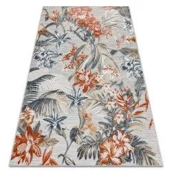 Carpet Structural BOTANIC 65262 Flowers, flat woven on the balcony, terrace - grey