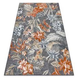 Carpet Structural BOTANIC 65262 Flowers, flat woven on the balcony, terrace - black