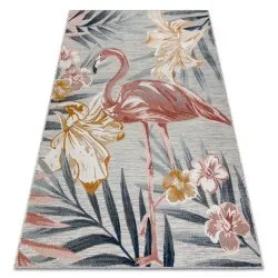 Carpet Structural BOTANIC 65263 Flamingo flowers, flat woven on the balcony, terrace - grey