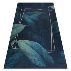 ANDRE 1170 washing carpet Leaves, geometric anti-slip - blue