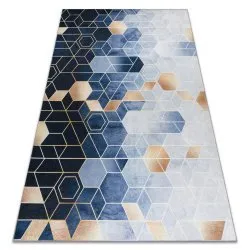 ANDRE 1216 washing carpet Cube, geometric anti-slip - blue