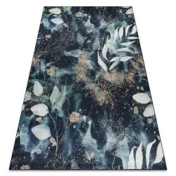 ANDRE 1336 washing carpet Leaves anti-slip - black / turquoise