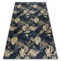ANDRE 1311 washing carpet Monstera leaves anti-slip - black / gold