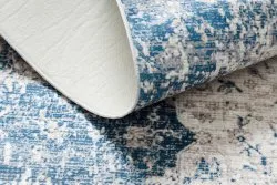 Dywan do prania ANDRE 1819C Rozeta, vintage antypoślizgowy - beż / niebieski