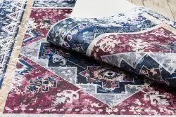 Dywan do prania ANDRE 1136 Orientalny vintage, antypoślizgowy - bordo / niebieski