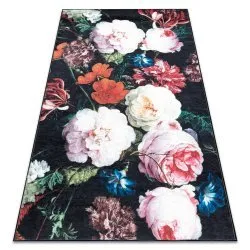 ANDRE 1629 washing carpet flowers vintage anti-slip - black / pink