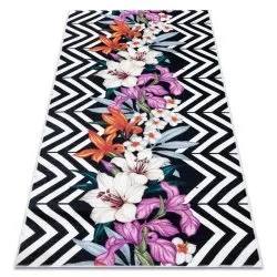 ANDRE 2300 washing carpet flowers, zigzag vintage anti-slip - black / white 