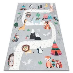 BAMBINO 2160 washing carpet Streets, Indian village, animals for children anti-slip - grey