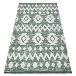 Carpet ECO SISAL Boho MOROC Etno Zigzag 22319 fringe - two levels of fleece green / cream, recycled carpet