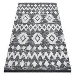 Carpet ECO SISAL Boho MOROC Etno Zigzag 22319 fringe - two levels of fleece grey / cream, recycled carpet