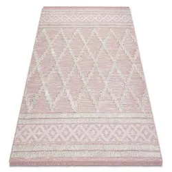 Carpet ECO SISAL Boho MOROC Diamonds 22297 fringe - two levels of fleece pink / cream, recycled carpet
