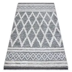 Carpet ECO SISAL Boho MOROC Diamonds 22297 fringe - two levels of fleece grey / cream, recycled carpet